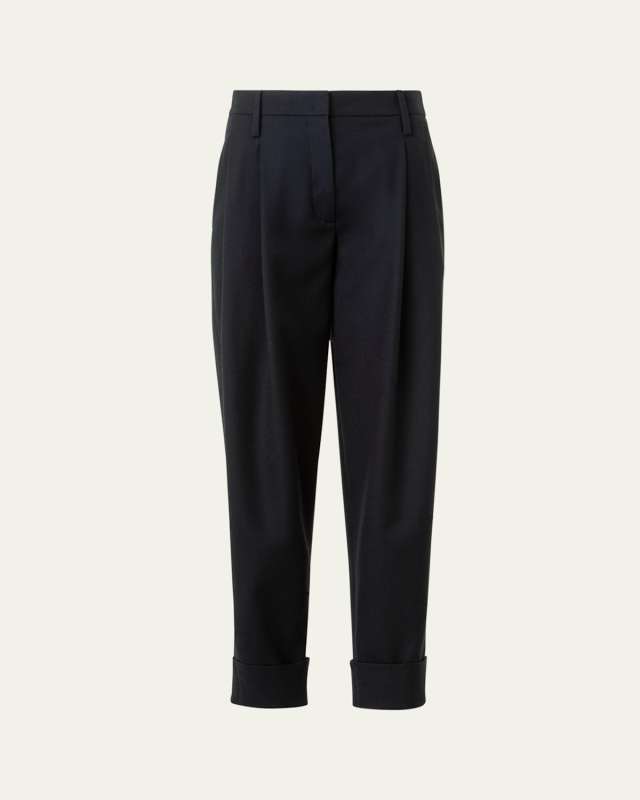 Franklyn Pleated Wool Tricotine Tapered-Leg Pants